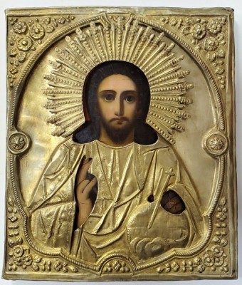 Iisus Pantocrator, Icoana cu Ferecatura Aurita, Scoala Rusa, Secol XIX foto