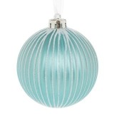 Glob ornament brad de Craciun turcoaz cu dungi albe irizate glitter &Oslash;8cm, CMCLASS