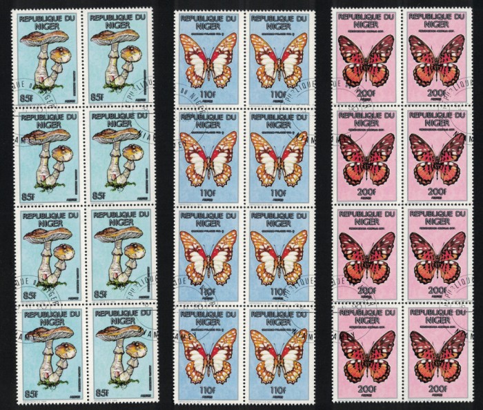 8X NIGER 1990 - Ciuperci si fluturi / serie completa (2 imagini)