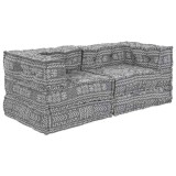 Canapea modulară cu 2 locuri, pouffe convertibil, din material gri deschis