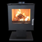 Soba moderna VERSO Rheia P, 5 kW, din oțel, design modern cu geam termorezistent, negru