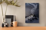 Tablou Canvas cu Fulgere peste Munte Inzapezit, , Gri, 26 x 39 cm, CMCLASS