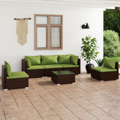 vidaXL Set mobilier de grădină cu perne, 6 piese, maro, poliratan foto