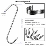 Cumpara ieftin Set 20 carlige pentru carne si macelarie, argintii 14 cm, grosime 2.8 mm, inox rezistent tip S cu capat ascutit, pentru afumatoare, agatare si uscare