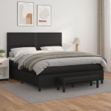 VidaXL Pat box spring cu saltea, negru, 180x200 cm, piele ecologică