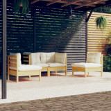 Set mobilier gradina cu perne crem, 4 piese, lemn de pin GartenMobel Dekor, vidaXL