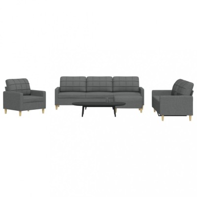vidaXL Set de canapele cu taburet, 4 piese, gri &amp;icirc;nchis, textil foto