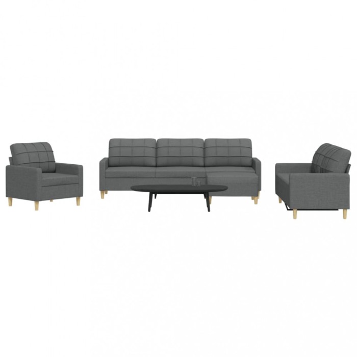 vidaXL Set de canapele cu taburet, 4 piese, gri &icirc;nchis, textil