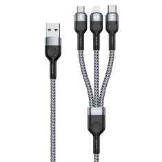 Cablu date 3in1 tip C, iPhone, Micro-USB Duzzona A3, gri