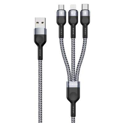 Duzzona - Data Cable 3in1 (A3) - USB to Type-C, Lightning, Micro-USB, 480Mbps, 1.3m - Grey foto