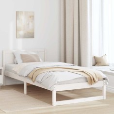 Cadru de pat cu headboard Alb 90 x 190 cm Lemn masiv de pin foto