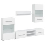 Cumpara ieftin Set mobilier comoda TV de perete, 5 piese, iluminare LED, alb