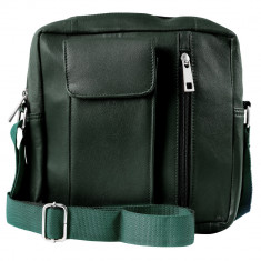 Geanta de umar, Akzent, unisex, buzunar smartphone, piele naturala verde, 24 x 23 x 2.5 cm