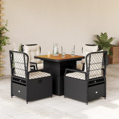 Set mobilier de gradina cu perne, 5 piese, negru, poliratan foto