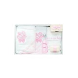 Trusou Botez 7 Piese Personalizat cu Broderie, Roz Pudra, Coroana Regala - TB50