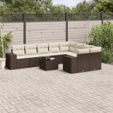 vidaXL Set canapele de grădină cu perne, 10 piese, maro, poliratan 3255390