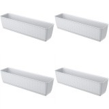 Set 4 jardiniere decorative, Prosperplast, imitatie ratan, alb, 59x15.4x14.2 cm