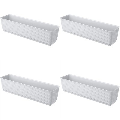 Set 4 jardiniere decorative, Prosperplast, imitatie ratan, alb, 59x15.4x14.2 cm foto