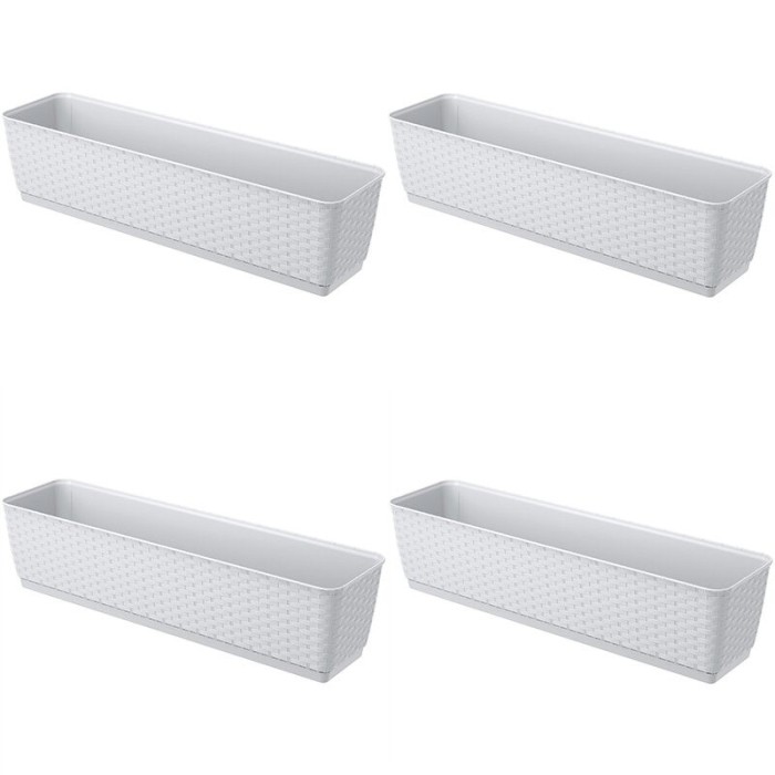 Set 4 jardiniere decorative, Prosperplast, imitatie ratan, alb, 59x15.4x14.2 cm
