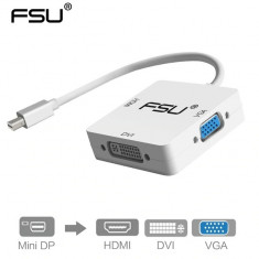 3in1 Adaptor Mini DisplayPort / Thunderbolt la HDMI + VGA + DVI pt Apple Macbook foto