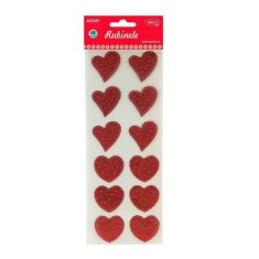 Forme Plastic Autoadeziv Glitter DACO, 12 Buc/Set, 4x4 cm, Model Rubinele, Rosu, Accesorii Craft, Inimioare din Plastic Autoadeziv, Inimioare Plastic foto