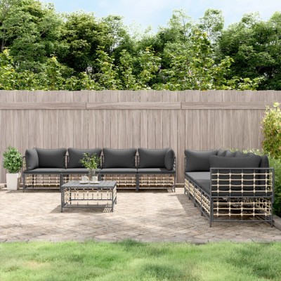 vidaXL Set mobilier de grădină cu perne, 9 piese, antracit, poliratan 3186709 foto