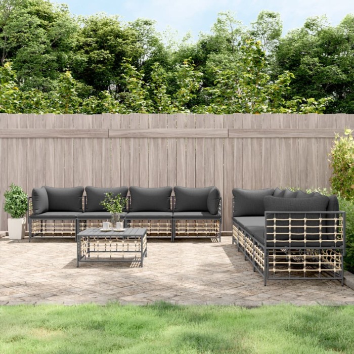 vidaXL Set mobilier de grădină cu perne, 9 piese, antracit, poliratan 3186709