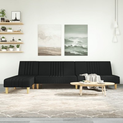 Canapea extensibilă &amp;icirc;n formă de L negru 255x140x70 cm textil foto