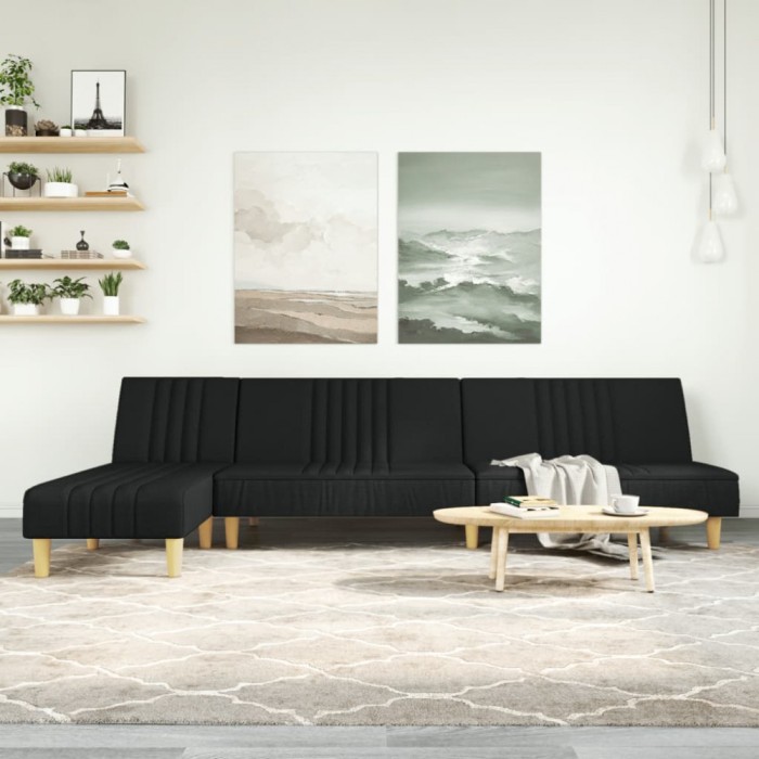 Canapea extensibilă &icirc;n formă de L negru 255x140x70 cm textil