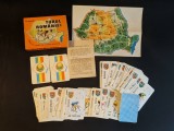 1977 TURUL ROMANIEI Joc Geografic rar Pt copii Vechi Perioada Comunista. de Colectie Complet: 80 Cartonase, Plansa Harta Romaniei, Instructiuni, Cutie