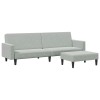 Canapea extensibila cu taburet, 2 locuri, gri deschis, catifea