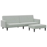 Canapea extensibila cu taburet, 2 locuri, gri deschis, catifea