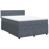 Cumpara ieftin Pat box spring cu saltea, gri inchis, 140x200 cm, catifea