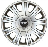 Capace Roti Audi R15 Gri Negru, Set 4 Bucati, ABS, Compatibil Universal Jante 15/16 inch