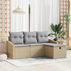 vidaXL Set de canapele pentru grădină cu pernă 4 pcs Bej Rattan poli 3359249