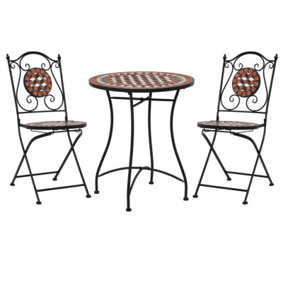 Set de bistro mozaic, 3 piese, cărămiziu, placă ceramică foto