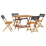 Cumpara ieftin Set mobilier gradina, 5 piese, negru, poliratan si lemn masiv