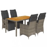 Cumpara ieftin Set bistro de gradina cu perne, 5 piese, gri, poliratan