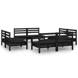 Set mobilier de gradina, 8 piese, negru, lemn masiv de pin