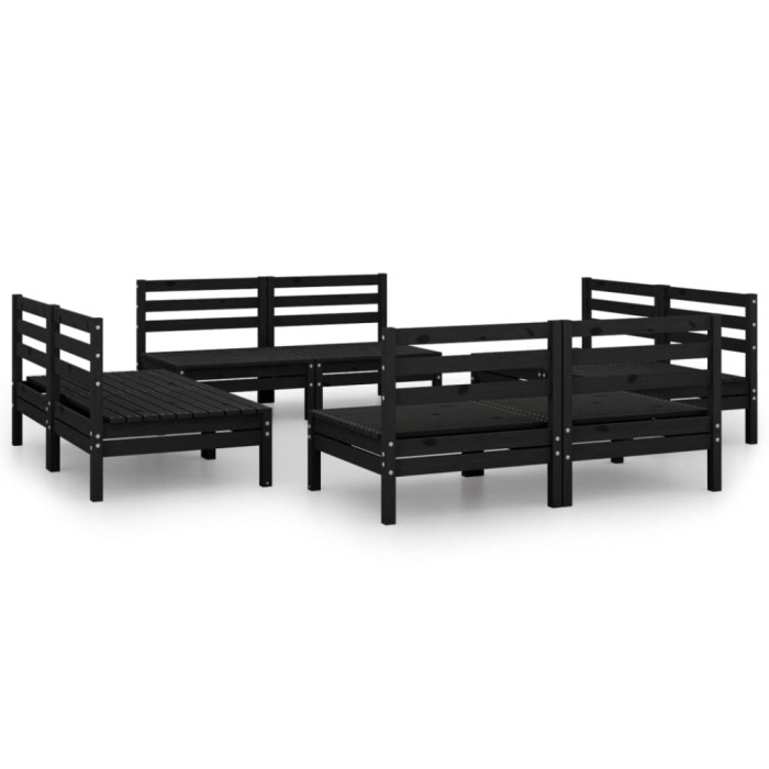 Set mobilier de grădină, 8 piese, negru, lemn masiv de pin