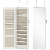 HOMCOM Oglindă-dulap pentru bijuterii cu lumină LED dulap bijuterii montat pe perete sau pe ușă cu &icirc;ncuietoare oglindă &icirc;ntreagă alb | Aosom Romania