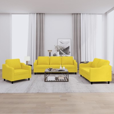 vidaXL Set de canapele cu perne, 3 piese, galben deschis, textil 3201775 foto