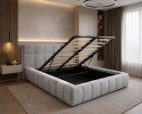 Pat Grande 160x200 cm Lada Depozitare Tapitat Catifea Gri Somiera Inclusa