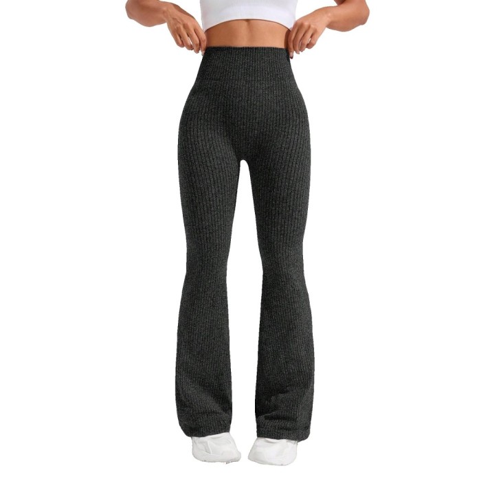 Pantaloni Sport de Dama, Flippy, pentru Yoga, Talie Inalta, Evazati, Tricotati, Negru, Marime XS