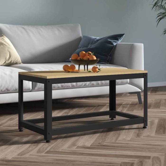 vidaXL Măsuță de cafea, maro deschis &amp; negru, 90x45x45 cm, MDF și fier 286081