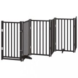 Cumpara ieftin Poarta caini pliabila cu usa, 6 panouri negru 300 cm, lemn brad