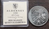 (S) MONEDE ALDERNEY - 5 POUNDS 1996, 70 ANI DE LA NASTEREA REGINEI - MAI RARA, Europa