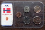 SET 5 MONEDE UNC - NORVEGIA - 50 ORE, 1 KRONE, 5 KRONER, 10 KRONER SI 20 KRONER