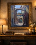 C. Isachie (atribuit Constantin Isachie Popescu) &ndash; Stradă veche cu arcadă, ulei pe carton p&acirc;nzat