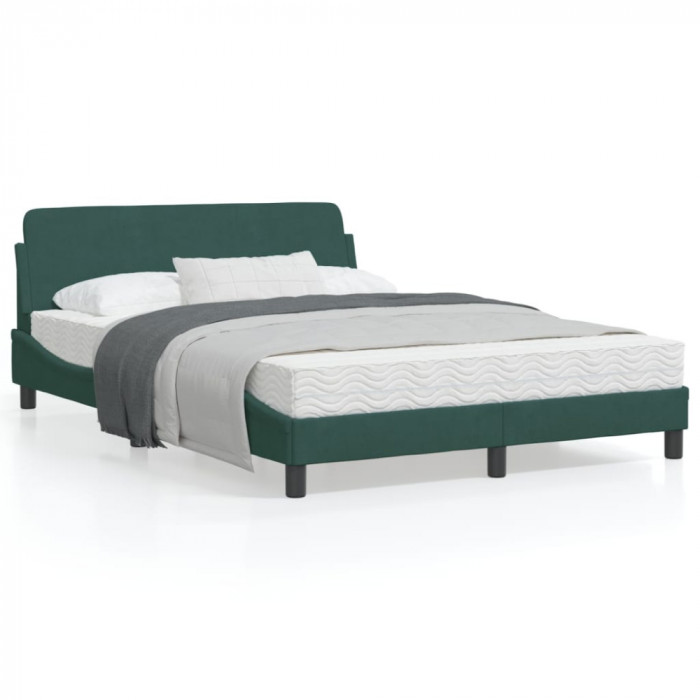 vidaXL Cadru de pat cu tăblie, verde &icirc;nchis, 120x200 cm, catifea